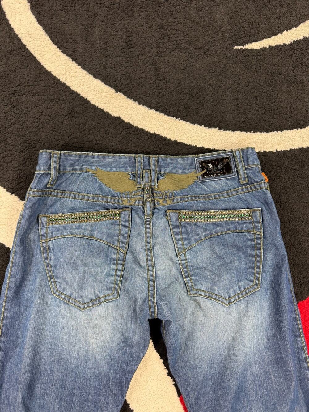 Robins Jeans Mens 36x34 Blue Embroidered Y2K Studded Straight Leg Pockets USA